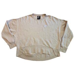 Nike Club Fleece Crewneck Hi-Lo Sweatshirt Beige CZ2523-140 Womens M Pullover